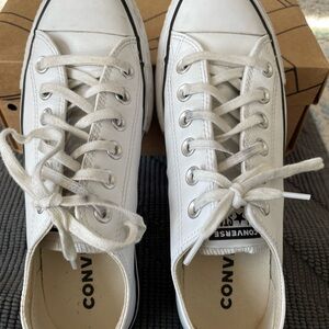 Converse Leather White Platform Low-Top Sneakers, Women’s 6.5